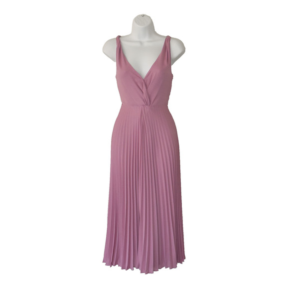 B5 NWT VINCE Baies Pink Twist Front Pleated A Line Midi Dress Size 4 $325 - Picture 1 of 7